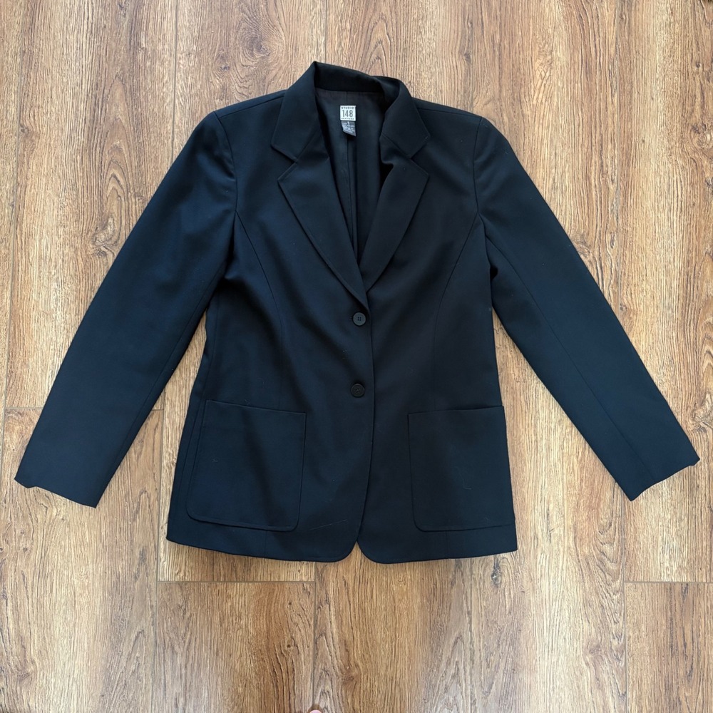 VTG Studio 148 New York Womens Black Wool Blend Blazer Jacket Size 8 USA Made